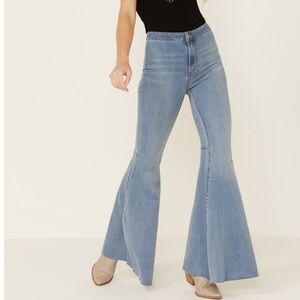 Free People Light Blue High-Rise Wide Leg Flare Jeans